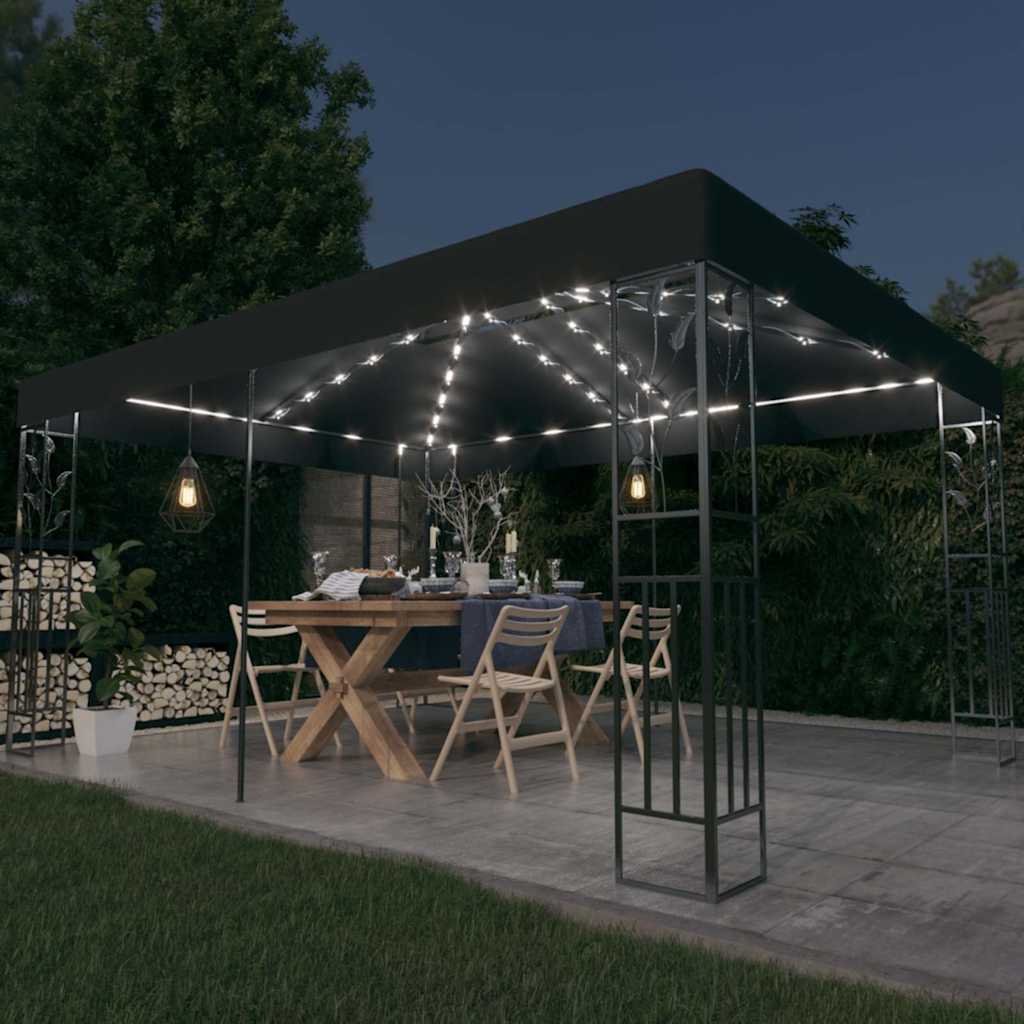 Gazebo with Double Roof&LED String Lights 3x4 m Anthracite