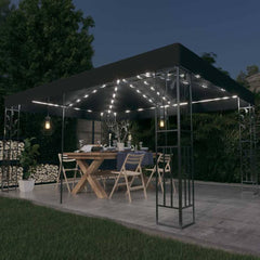Gazebo with Double Roof&LED String Lights 3x4 m Anthracite