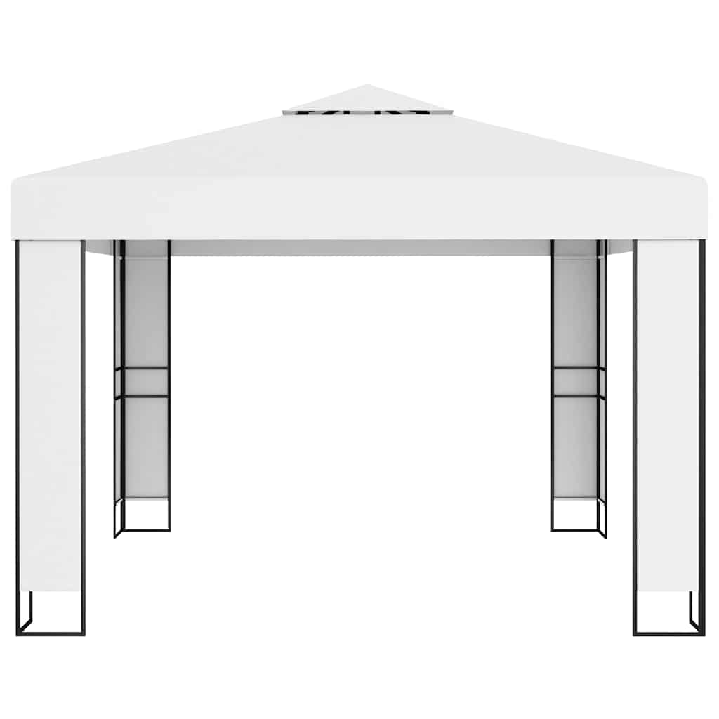 Gazebo with Double Roof&LED String Lights 3x3 m White