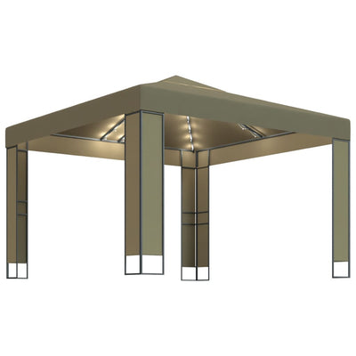 Gazebo with Double Roof&LED String Lights 3x3x2.7 m Taupe