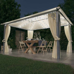 Gazebo with Curtain&LED String Lights 3x3 m Aluminium Cream 400 x 300 cm
