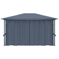 Gazebo with Curtain&LED String Lights 3x3 m Aluminium Anthracite 400 x 300 cm
