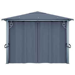 Gazebo with Curtain&LED String Lights 3x3 m Aluminium Anthracite 400 x 300 cm