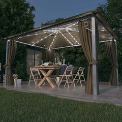 Gazebo with Curtain&LED String Lights 3x3 m Aluminium Taupe 400 x 300 cm