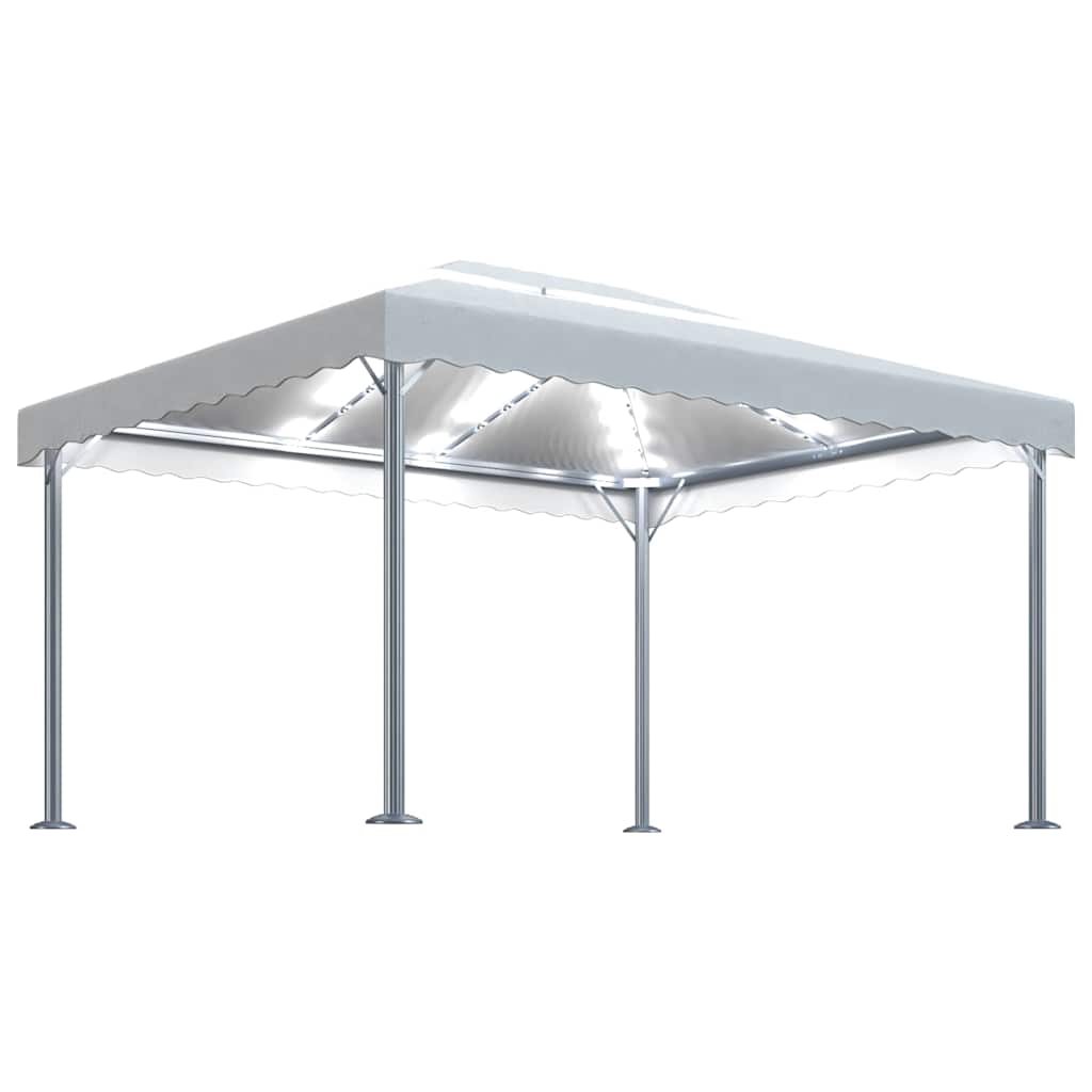 Gazebo with LED String Lights 400x300 cm Aluminium Cream
