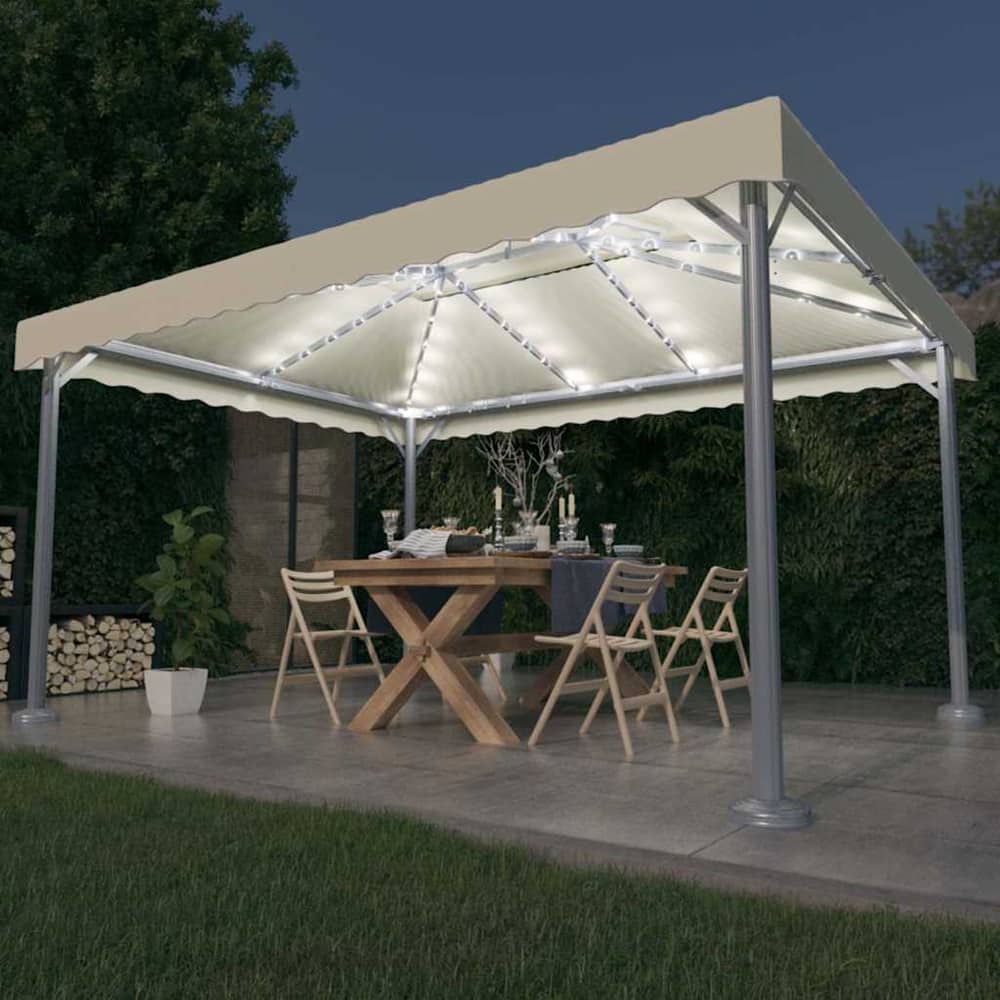 Gazebo with LED String Lights 400x300 cm Aluminium Cream