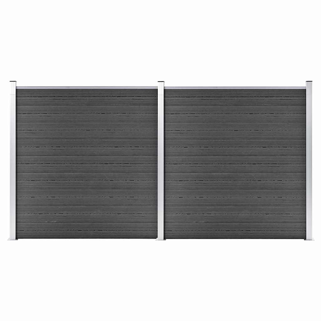 Fence Panel WPC 175x186 cm Black 2 sections