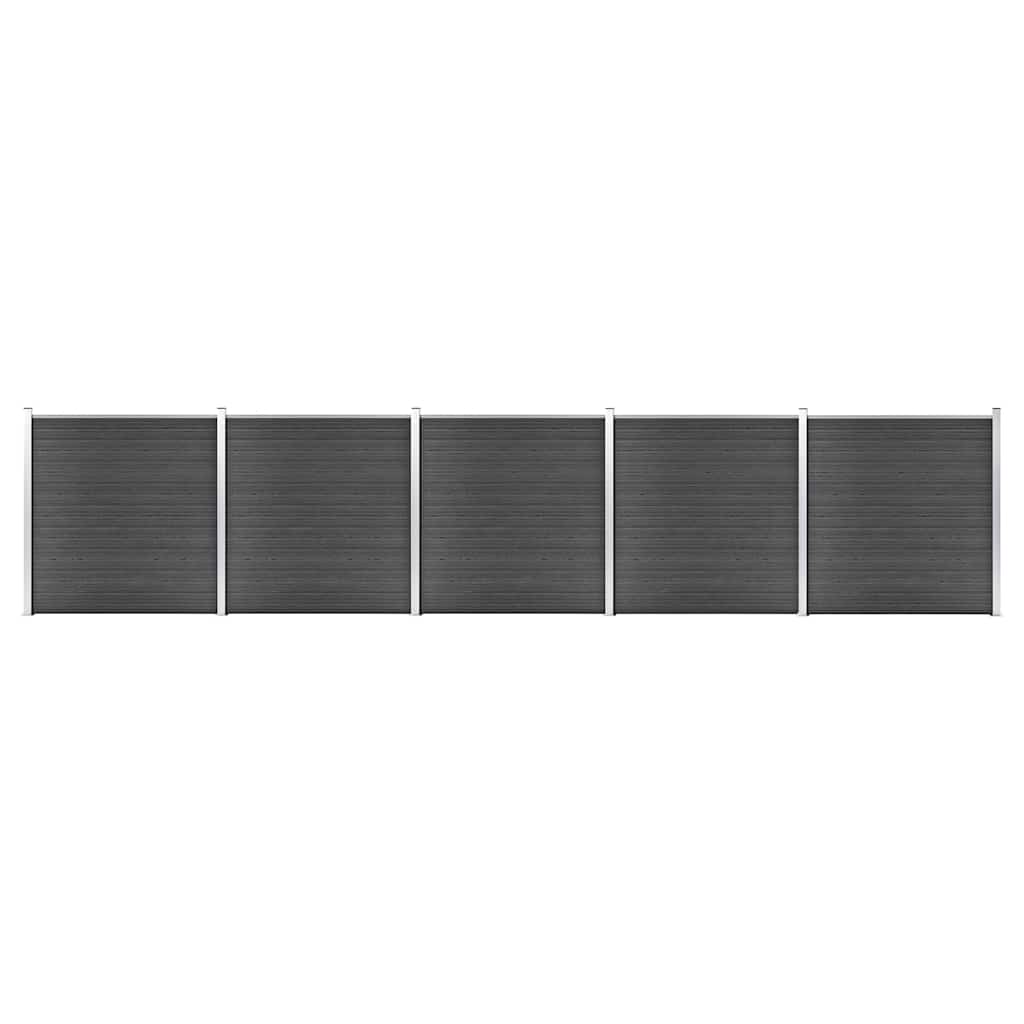 Fence Panel WPC 175x186 cm Black 5 sections