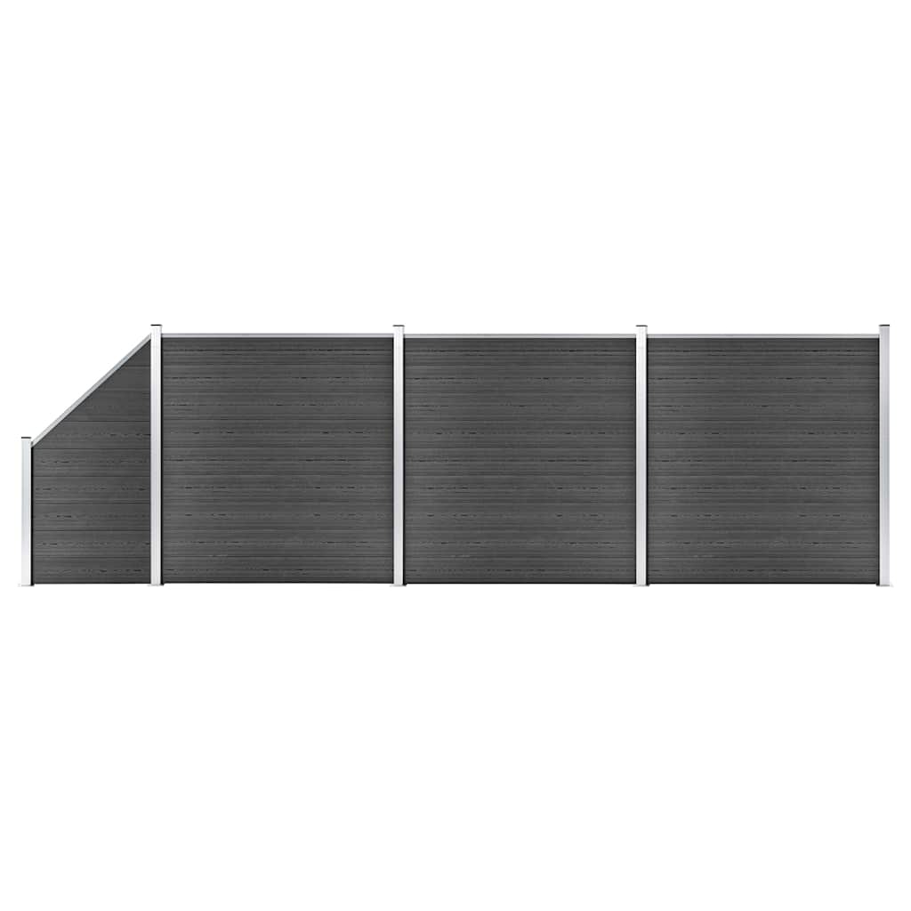 Fence Panel WPC 175x186 cm Black 3 sections + 1 slanted section