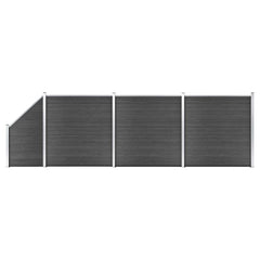 Fence Panel WPC 175x186 cm Black 3 sections + 1 slanted section