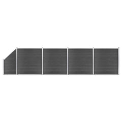 Fence Panel WPC 175x186 cm Black 4 sections + 1 slanted section