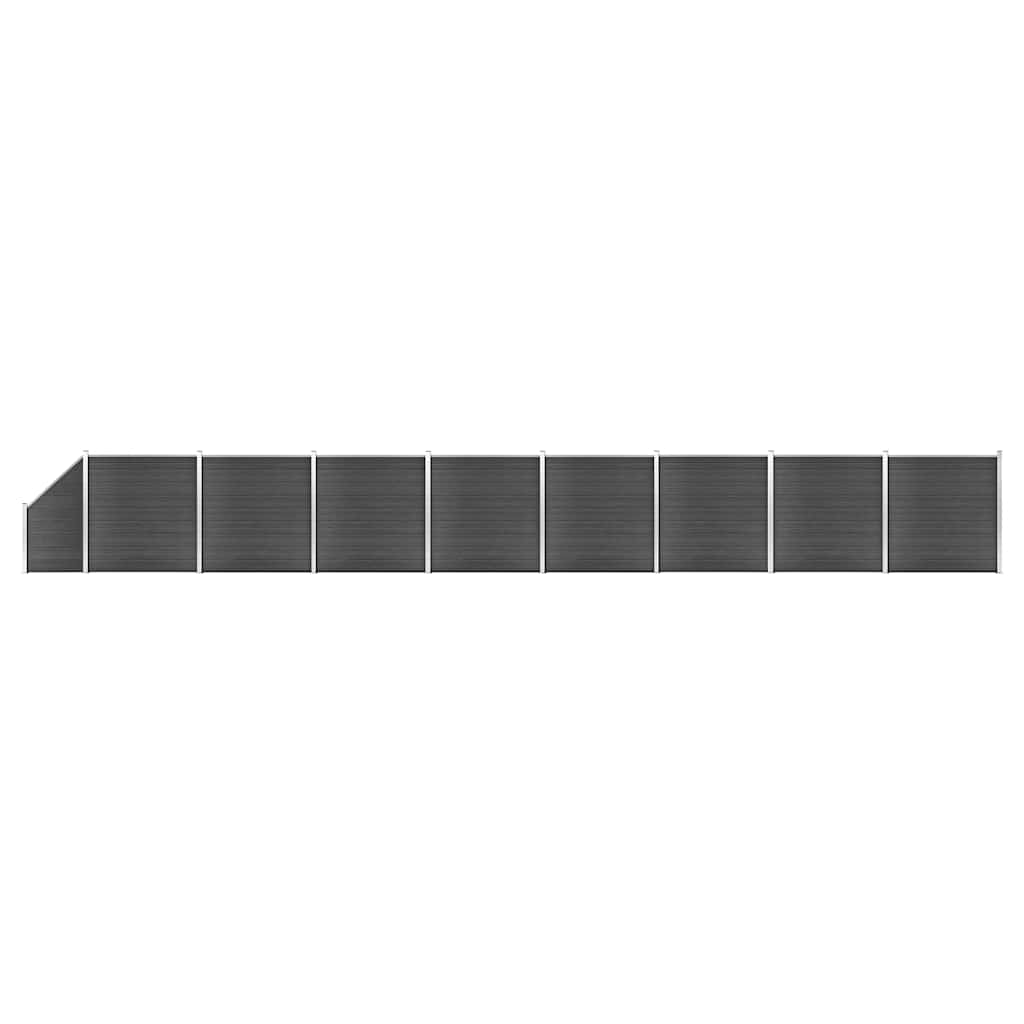 Fence Panel WPC 175x186 cm Black 8 sections + 1 slanted section