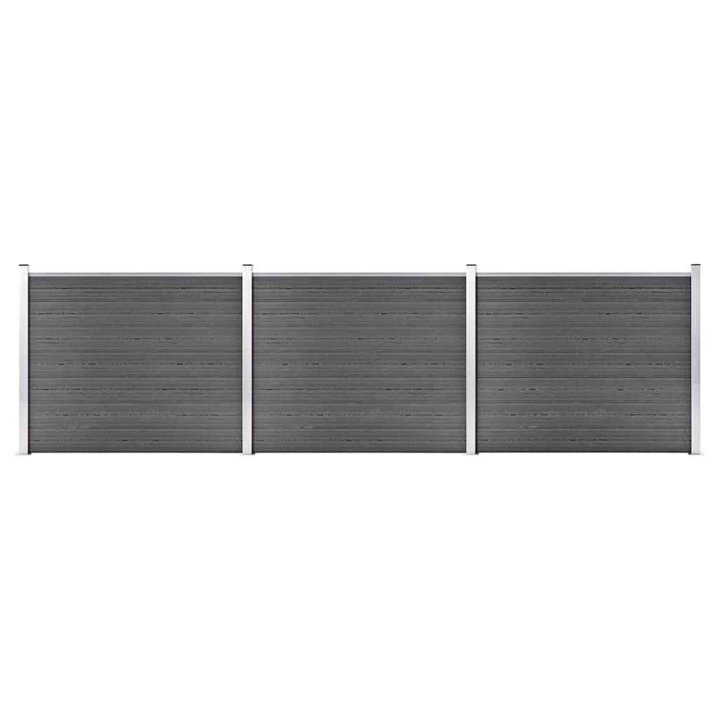 Fence Panel WPC 180x146 cm Black 3 sections