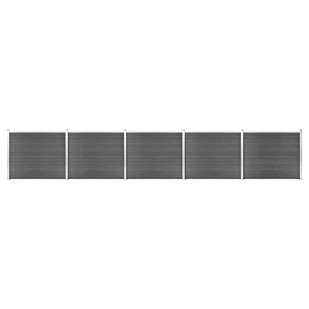 Fence Panel WPC 180x146 cm Black 5 sections