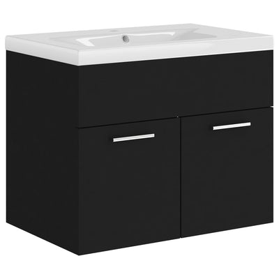 Sink Cabinet with Built-in Basin Black Engineered Wood