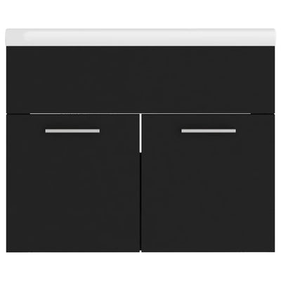 Sink Cabinet with Built-in Basin Black Engineered Wood