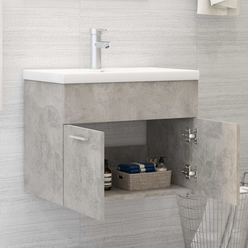 Sink Cabinet with Built-in Basin Concrete Grey Engineered Wood