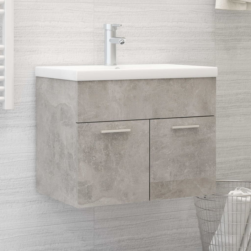 Sink Cabinet with Built-in Basin Concrete Grey Engineered Wood