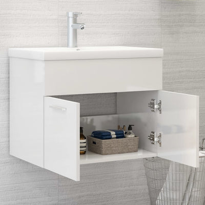 Sink Cabinet with Built-in Basin High Gloss White Engineered Wood