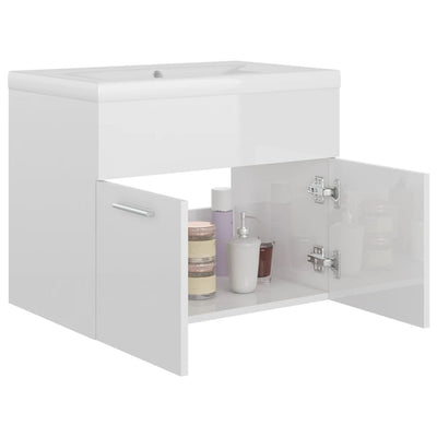 Sink Cabinet with Built-in Basin High Gloss White Engineered Wood