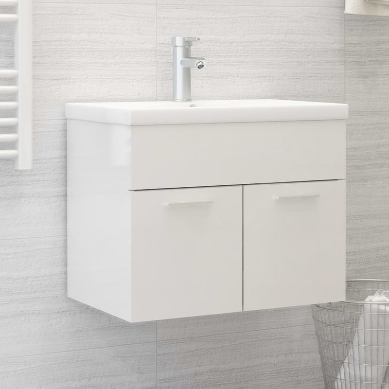 Sink Cabinet with Built-in Basin High Gloss White Engineered Wood