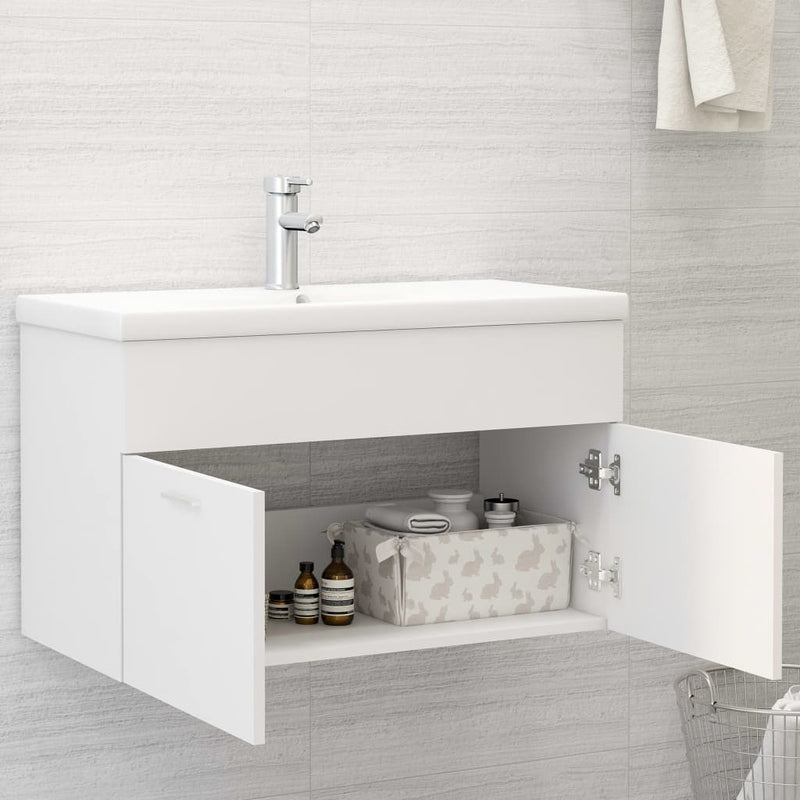 Sink Cabinet with Built-in Basin White Engineered Wood