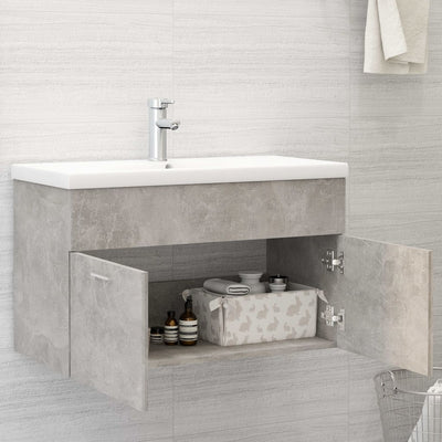 Sink Cabinet with Built-in Basin Concrete Grey Engineered Wood