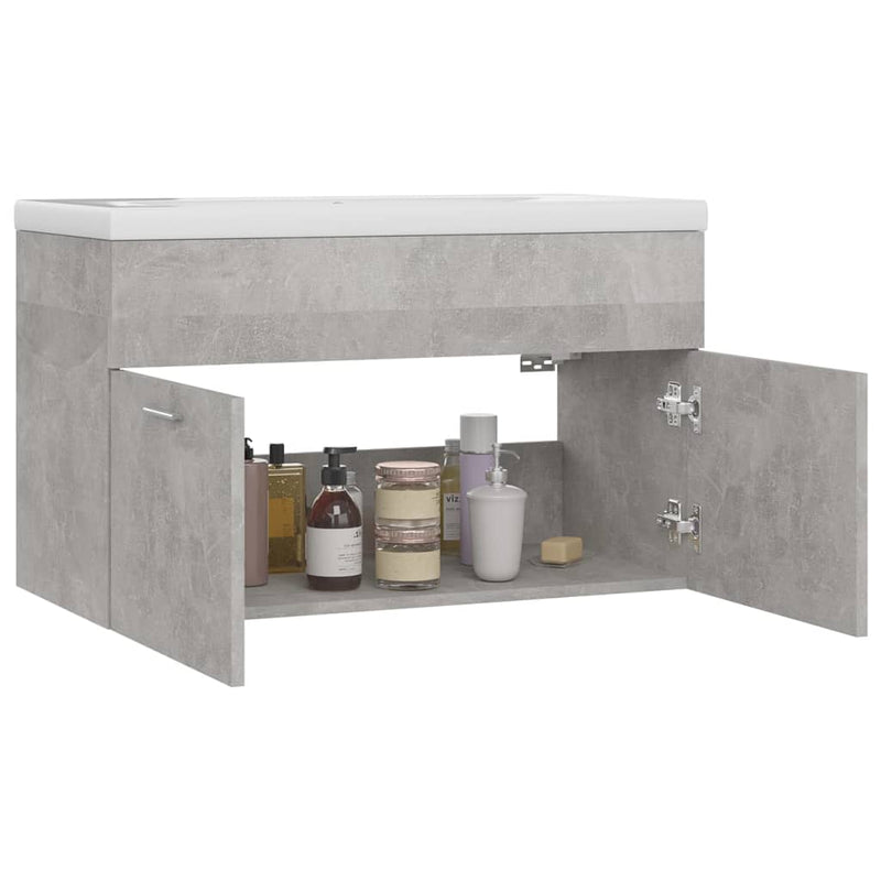 Sink Cabinet with Built-in Basin Concrete Grey Engineered Wood