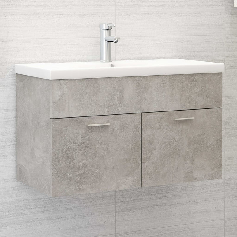 Sink Cabinet with Built-in Basin Concrete Grey Engineered Wood