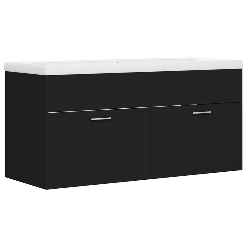 Sink Cabinet with Built-in Basin Black Engineered Wood