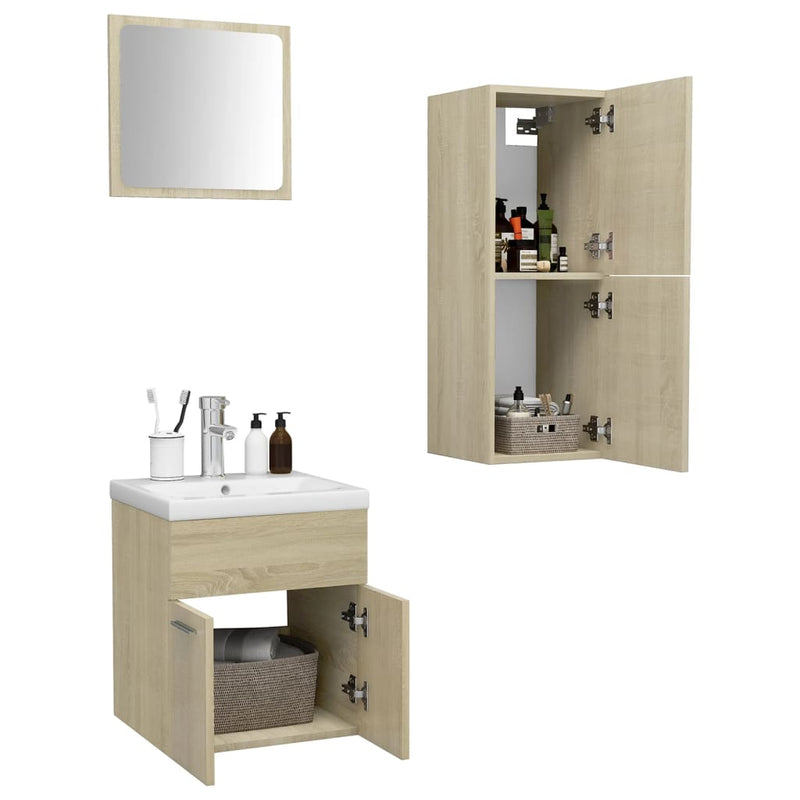 Bathroom Furniture Set Sonoma Oak Engineered Wood