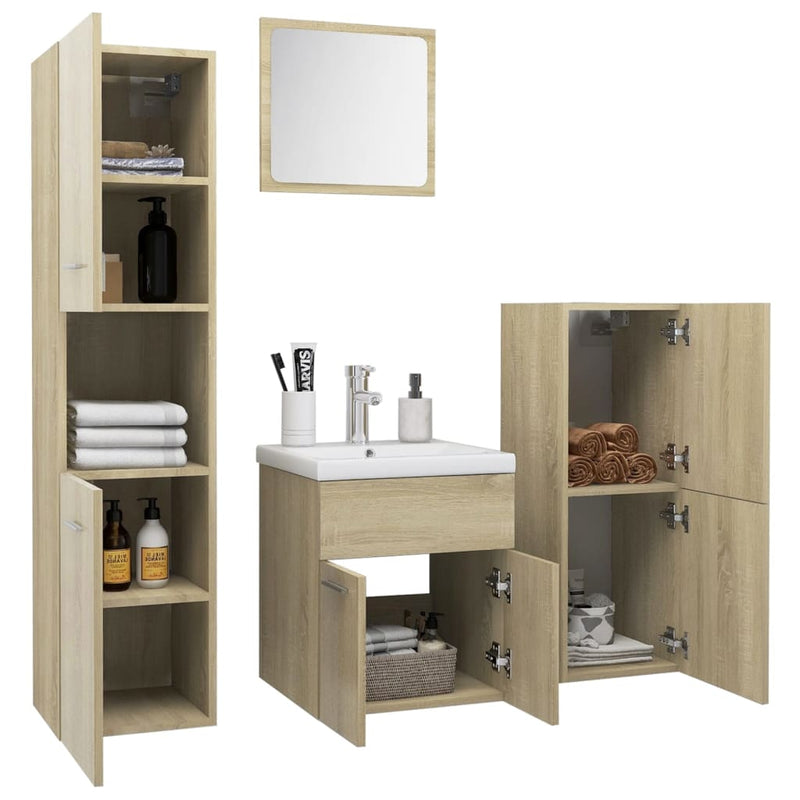 Bathroom Furniture Set Sonoma Oak Engineered Wood