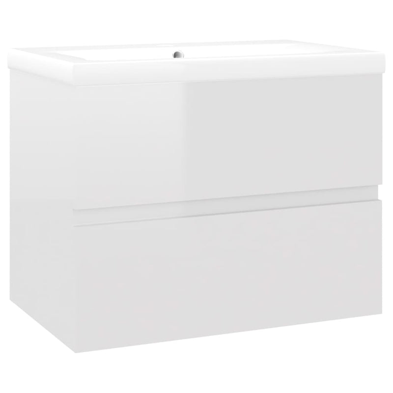 Sink Cabinet with Built-in Basin High Gloss White Engineered Wood