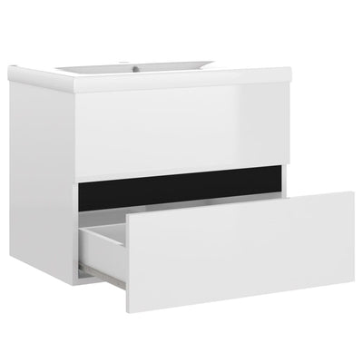 Sink Cabinet with Built-in Basin High Gloss White Engineered Wood