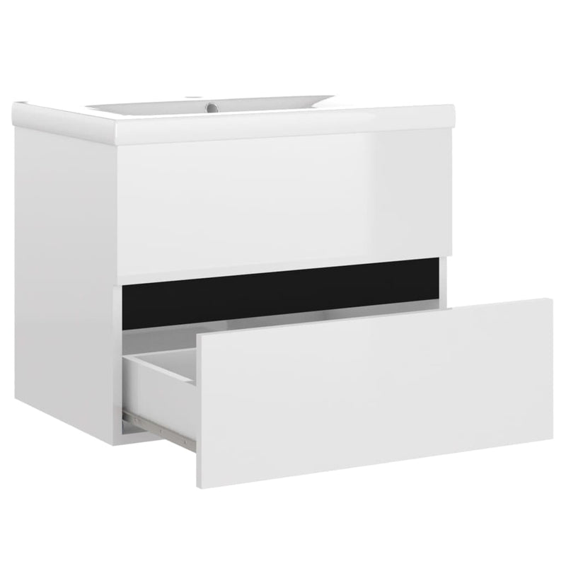 Sink Cabinet with Built-in Basin High Gloss White Engineered Wood