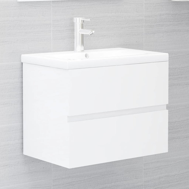 Sink Cabinet with Built-in Basin High Gloss White Engineered Wood