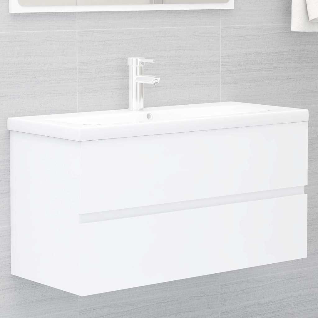 vidaXL Sink Cabinet with Built-in Basin White Engineered Wood 1