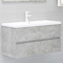Sink Cabinet with Built-in Basin Concrete Grey Engineered Wood 1