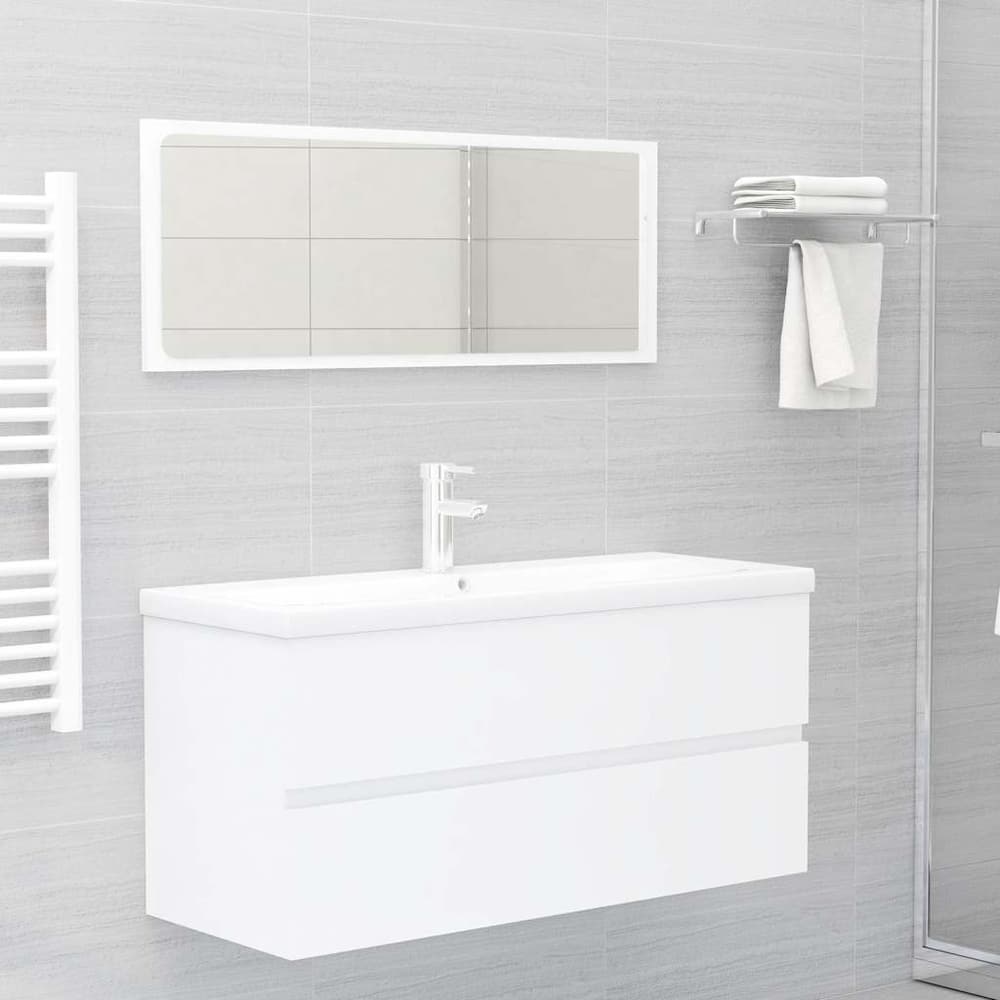 Sink Cabinet with Built-in Basin White Engineered Wood 3