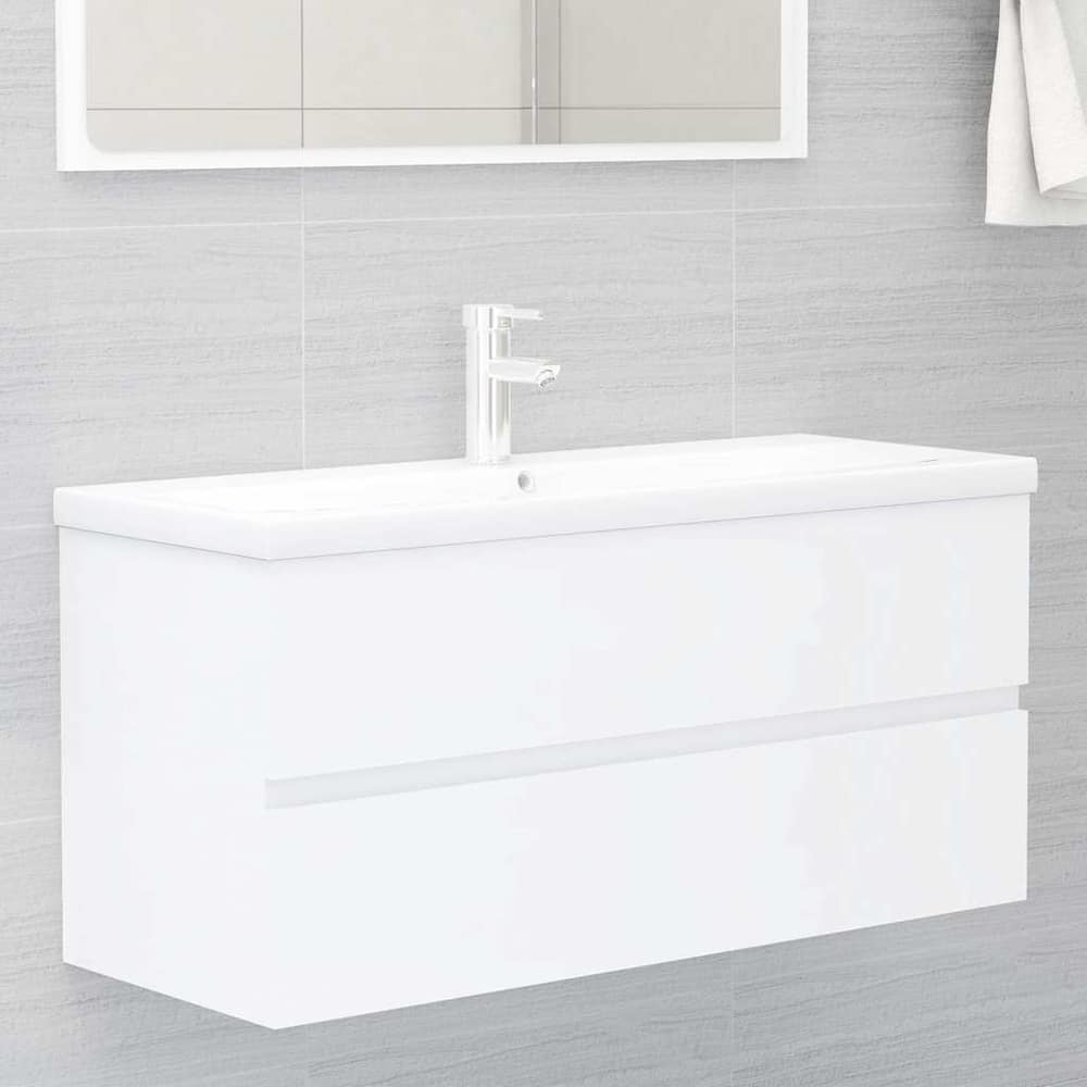 Sink Cabinet with Built-in Basin White Engineered Wood 1