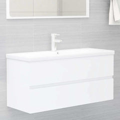 Sink Cabinet with Built-in Basin White Engineered Wood 1