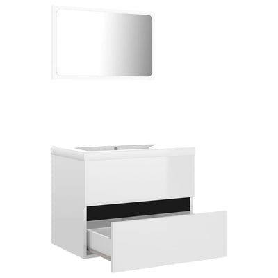 Bathroom Furniture Set High Gloss White Engineered Wood