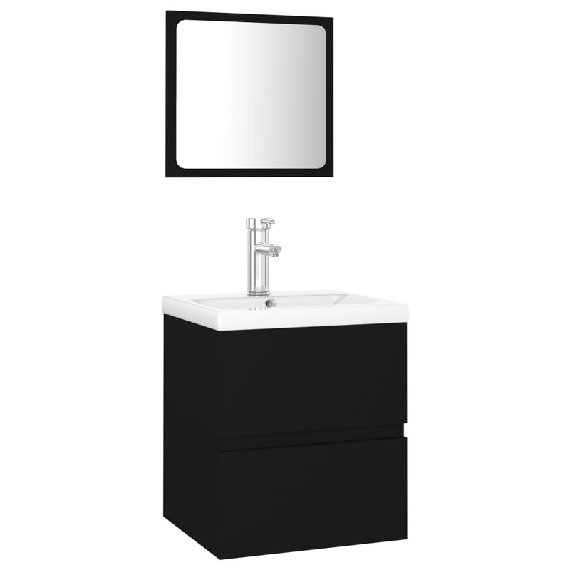 Bathroom Furniture Set Black Engineered Wood