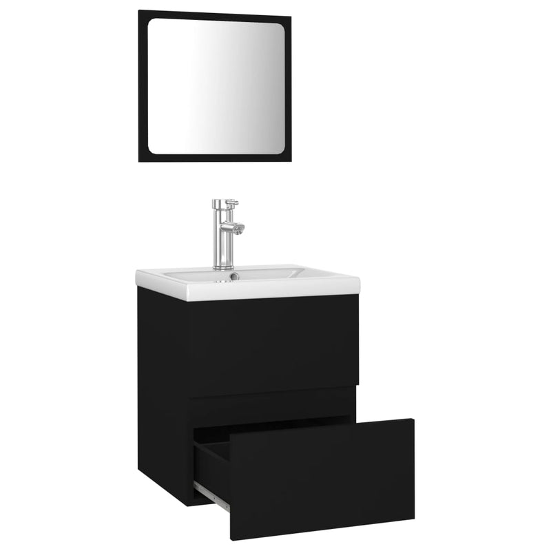 Bathroom Furniture Set Black Engineered Wood