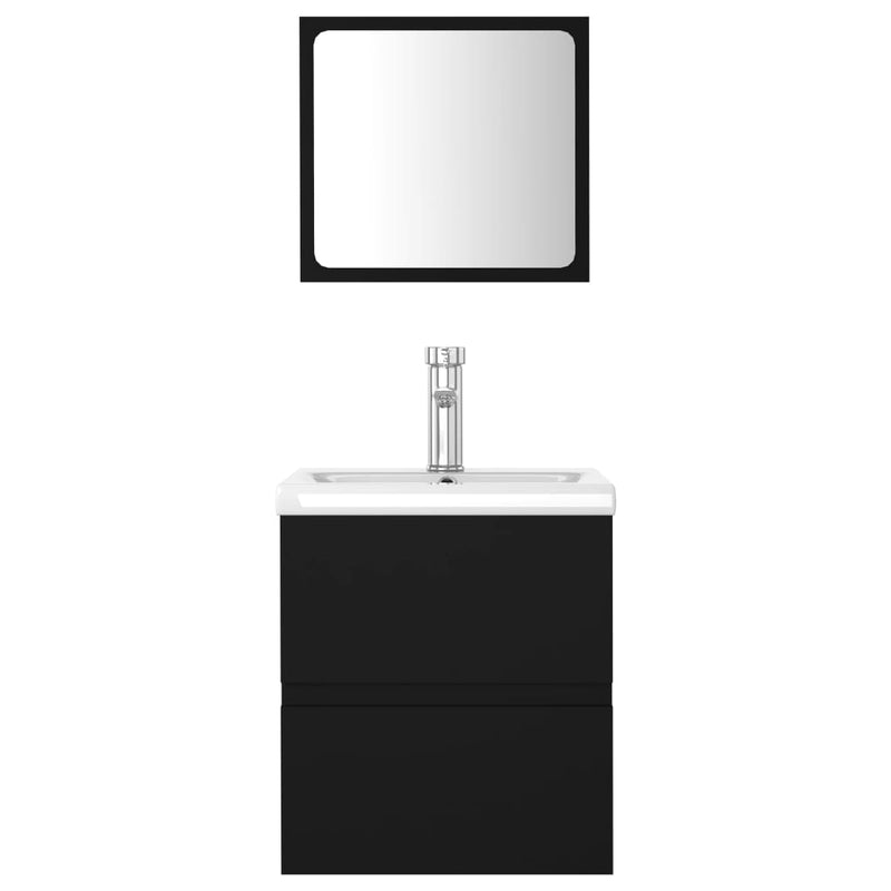 Bathroom Furniture Set Black Engineered Wood