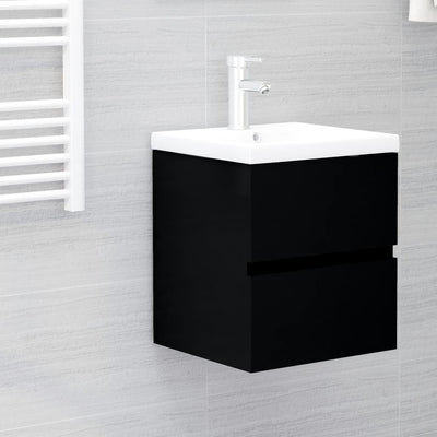 Bathroom Furniture Set Black Engineered Wood