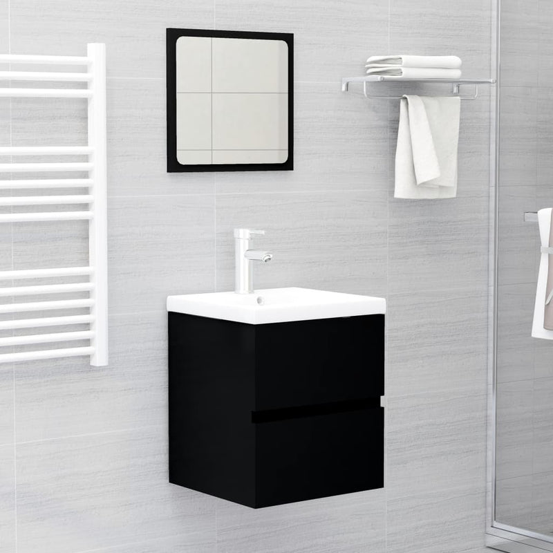 Bathroom Furniture Set Black Engineered Wood