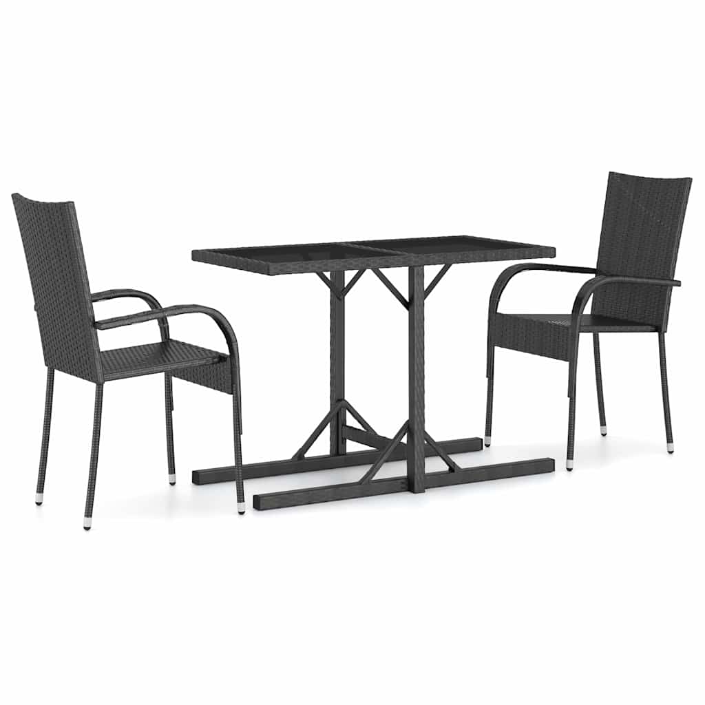 vidaXL 3 Piece Garden Dining Set Black 2