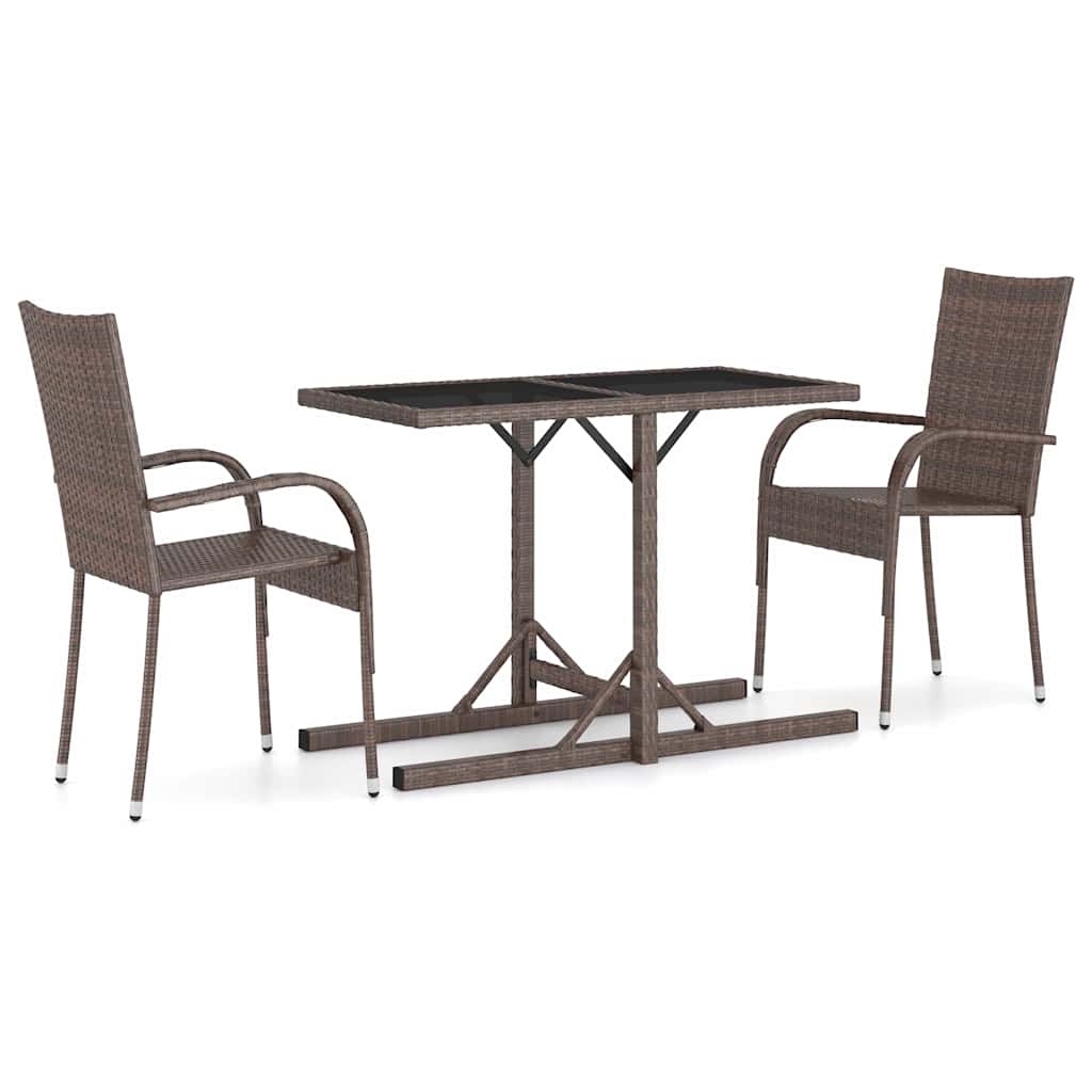 vidaXL 3 Piece Garden Dining Set Brown 2