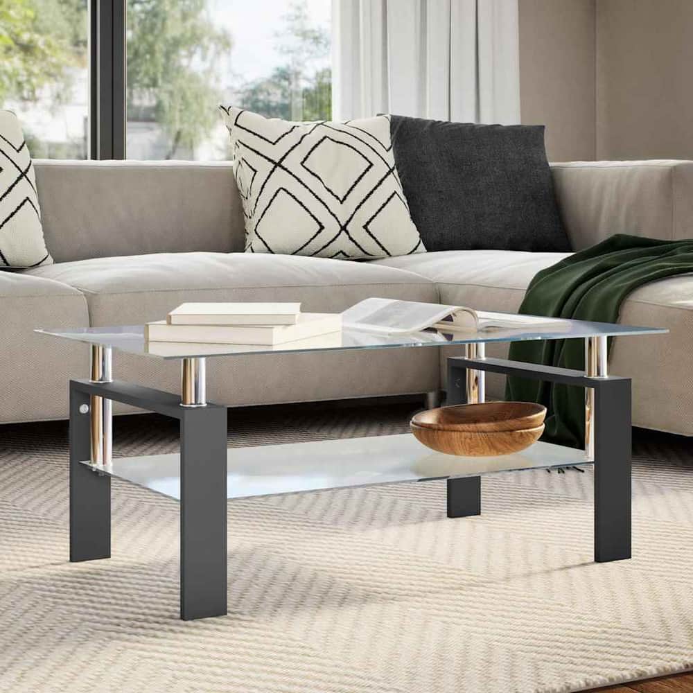 Coffee Table and Transparent 95x55x40 cm Tempered Glass Black